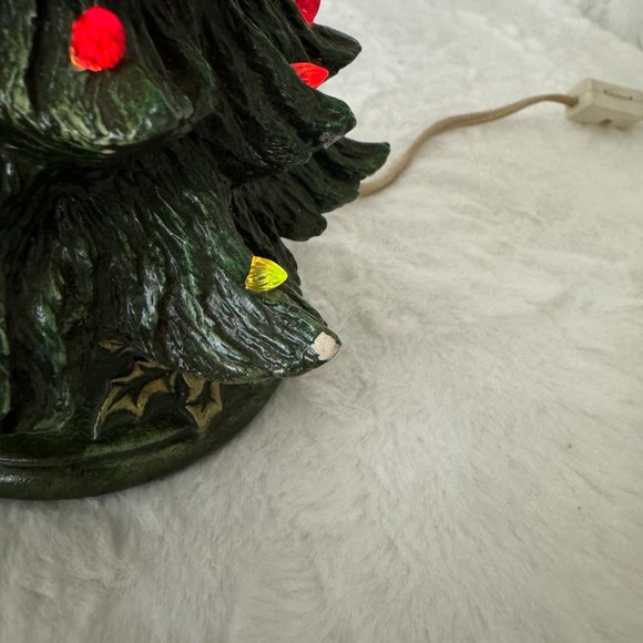 Vintage Lighted Ceramic Christmas Tree with base 2 piece Holland Mold Dark Green - Picture 5 of 12